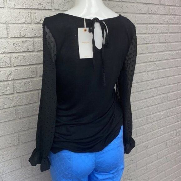 Springfield Black Sheer Long Sleeve Blouse Size S NWT - Picture 4 of 11